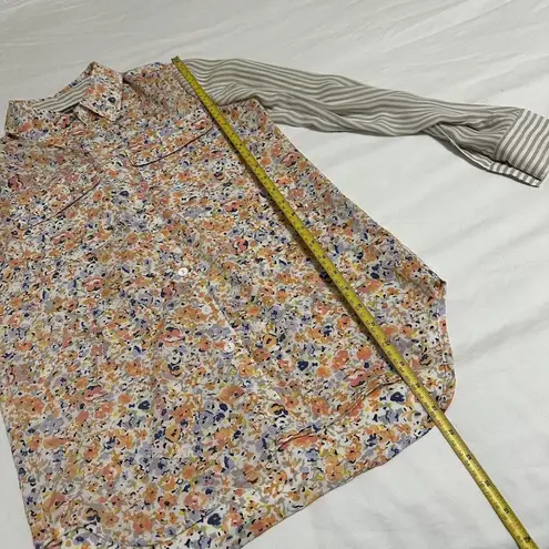 Neiman Marcus Women’s Floral / Striped Sleeves Button Up blouse Top Sz XS