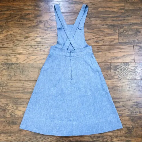 vintage • 1970s chambray jumper dress pinafore embroidered denim paisley western Size XS
