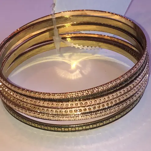 Elegant Mixed Metals Gold Tone Brass Boho Bangle Set