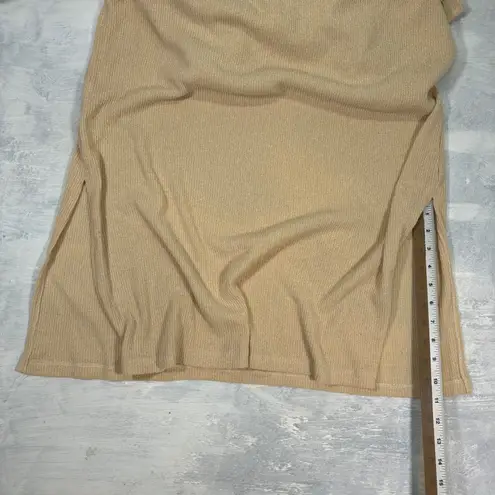 EUC VER Knit Maxi Dress Tank Style Beige Ribbed Drawstring Sides Slits XL Tan