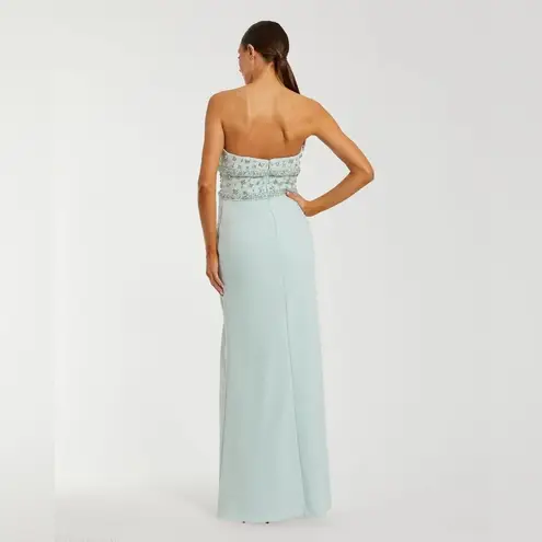 Mac Duggal 2285 Green Strapless Rhinestone Bodice Crepe Gown