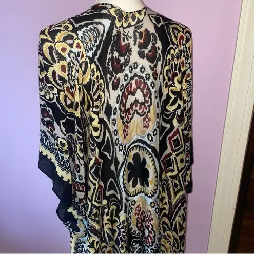 Comfy Luxe One Size Boho Ruana Colorful Patterned Kimono Lightweight Black