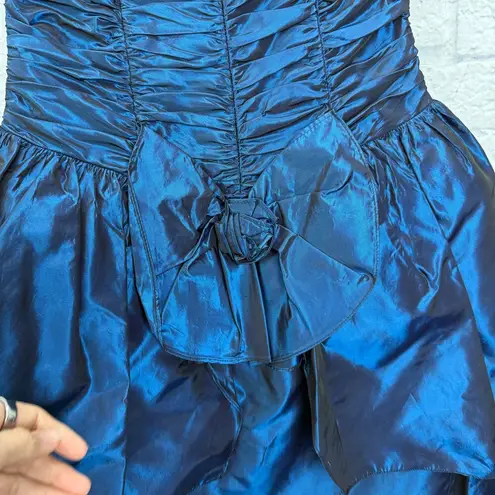 Gunne Sax Vintage Short Prom Dress Size 5 Metallic Blue Flower Corset Hi-Low