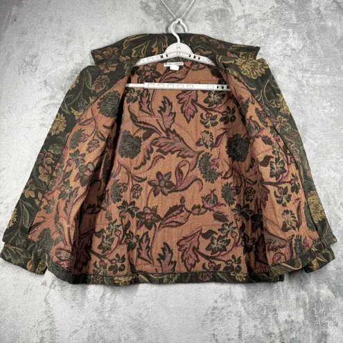 Dressbarn Woman Tapestry Floral Jacket Brown Green Boho Cottagecore Retro 2X Black