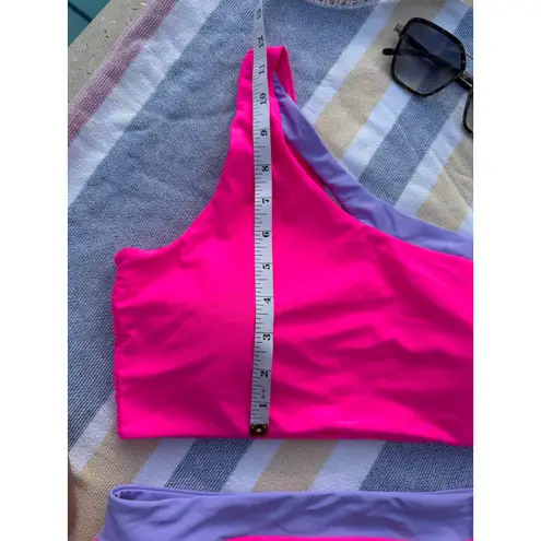 NWOT, Brand Unknown, One Shoulder Bikini, Pink and Purple, Sz XL