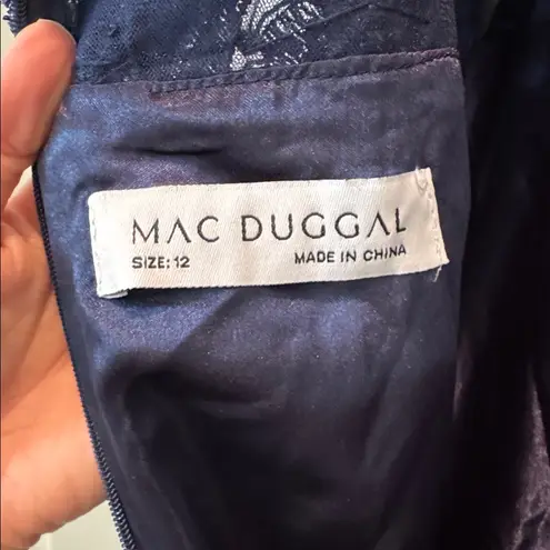 Mac Duggal NWT 20264 Navy Cap Sleeve Applique Bodice Flowy Gown Size 12