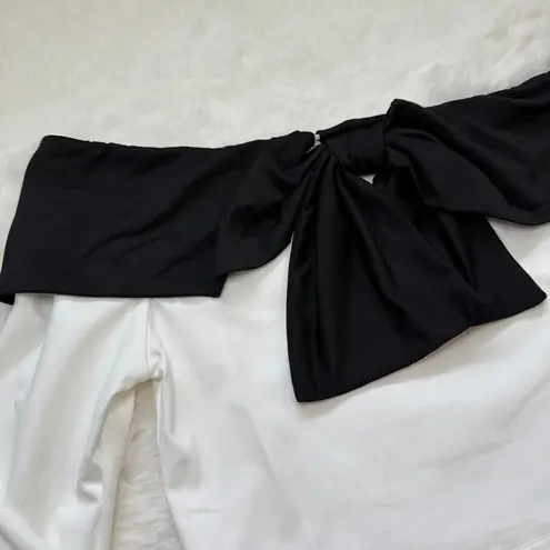 Dazy White off shoulder long sleeve top with black contrast bow Size XS