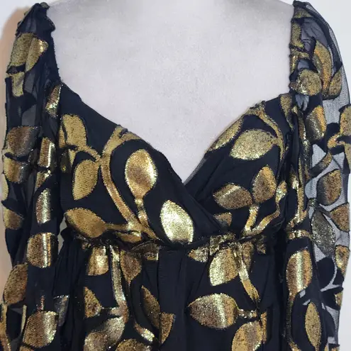 Buddy Love Black and Metallic Gold Leaf Mini Cocktail Dress NWOT Size XS