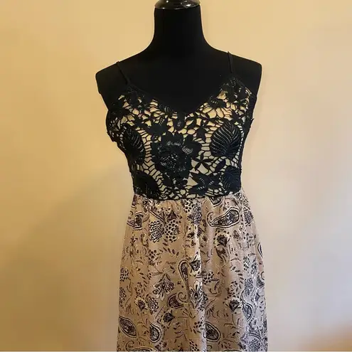 Soiéblu Soieblu Black Nude Floral Lace Paisley Sleeveless Maxi Dress Size S