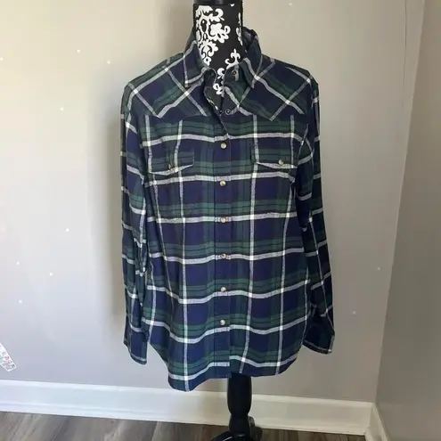 Jachs Girlfriend Blue & Green Pearl Button Up Flannel with Paisley Size Medium