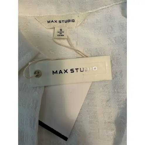 Max Studio  Women's Textured White Button-Up Shirt Size S Casual Spring - Image 8
