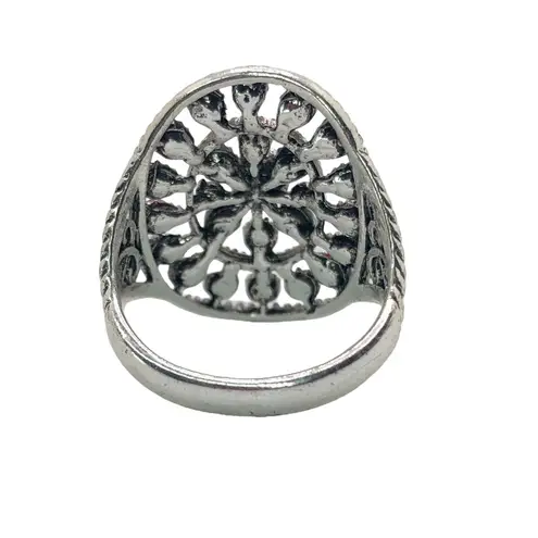 Silver, Red, and Black Rhinestone Statement Ring