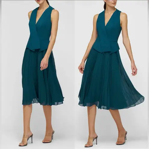 Kay Unger NWOT Orella Pleated vest Midi Ink Teal Dress sz 4