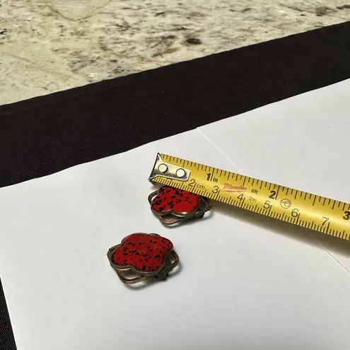 Copper Tone Red & Black Speckled Enamel Artisan Clip On