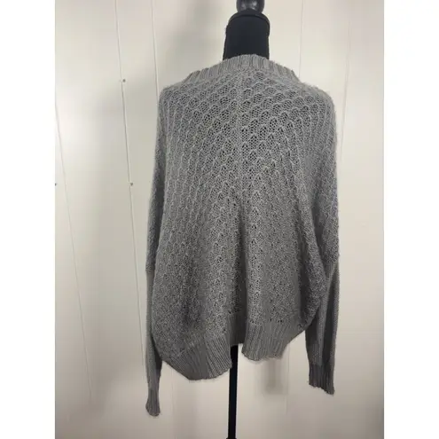 Wooden Ships Gray Open Knit Pullover Sweater Size M/L Mohair Wool Blend Crew