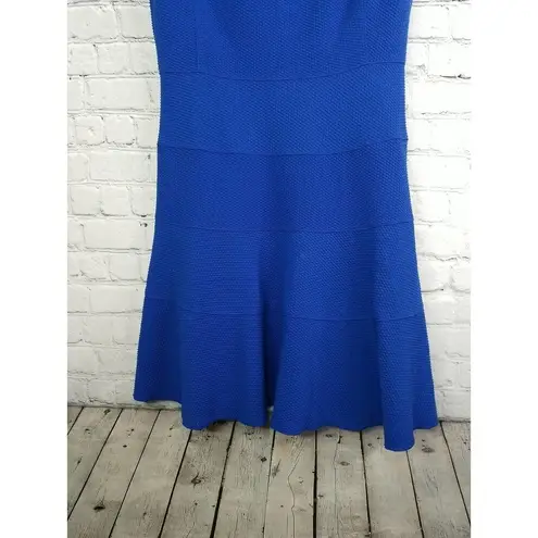 Rebecca Taylor  Dress 12 Womens Textured Cap Sleeve Tiered Fit & Flare Blue