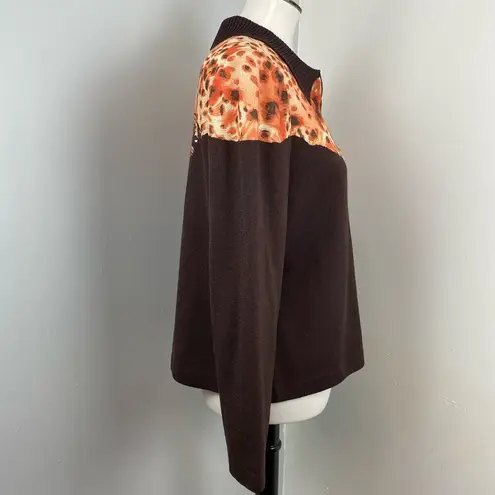 St. John Brown Animal Print Leopard Full Zip Cardigan Jacket Large