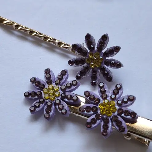 Set of Purple Crystal Flower Hair Clips