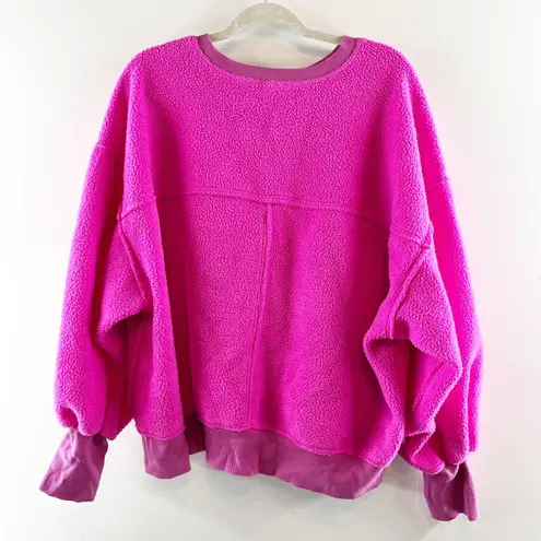Pilcro Crewneck Sherpa Fleece Long Sleeve Sweatshirt Pink 1X