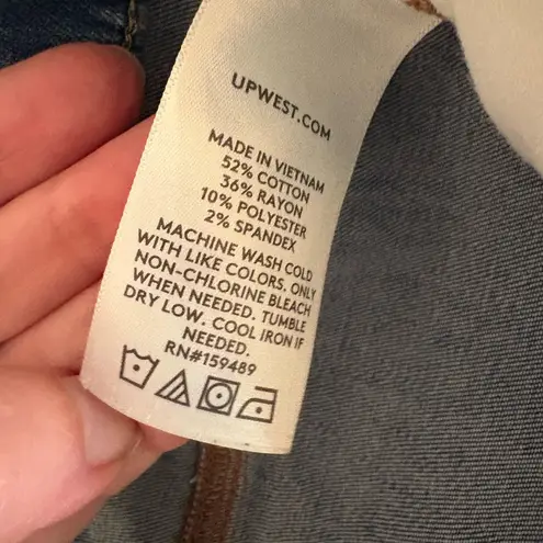 Upwest Jeans Vintage Utility Denim Pant Elastic Shirt Waist size Large EUC Blue