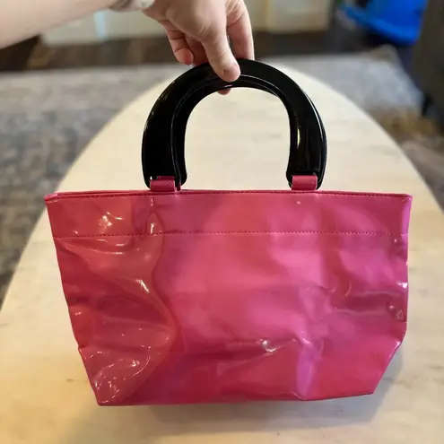 Neiman Marcus Pink Vinyl Black Lucite Top Handle Purse Handbag
