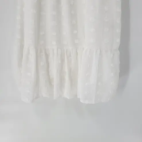 Kandra Womens Dress Medium White Smocked Flutter Sleeve Swiss Dot Flowy Midi NEW