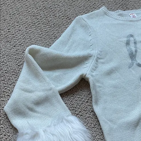 Holiday Time White Sweater with Faux Fur