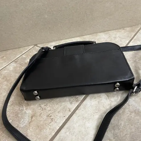 Patricia Nash Crossbody Bag Leather Satchel Top Handle Handbag Black trace EUC