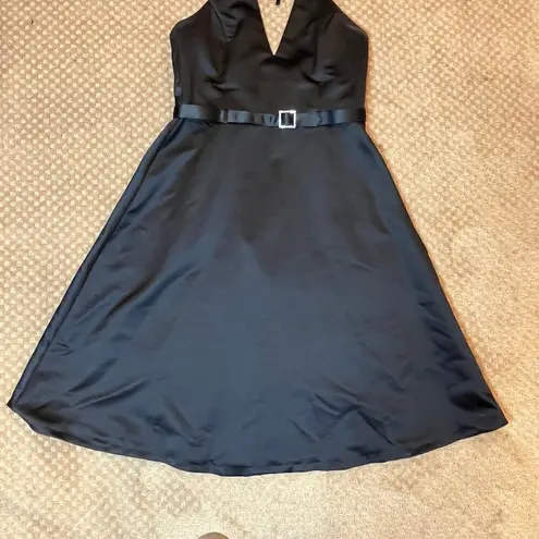 VTG SCOTT McCLINTLOCK Black Satin Halter FORMAL Dress Midi Classic SZ 14 Prom