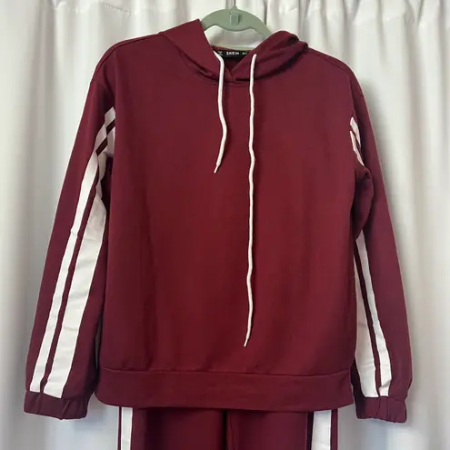 SheIn Red & White Striped Hoodie & Sweatpants Matching Two Piece Set Size Small