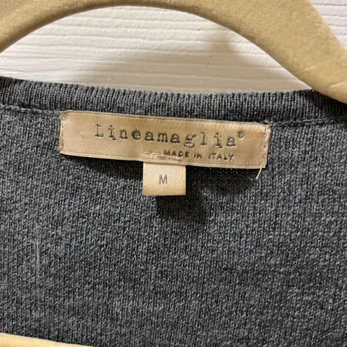 Lineamaglia Open Front Draped Cardigan Contrast Trim Gray Casual Piece