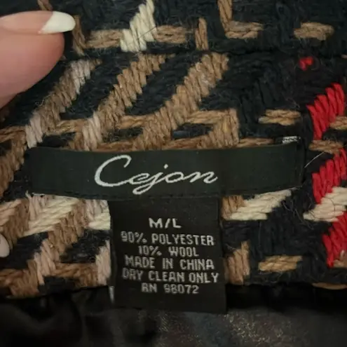 Cejon Brown & Red wool blend Poncho Button Up Collared plaid Cape Size M