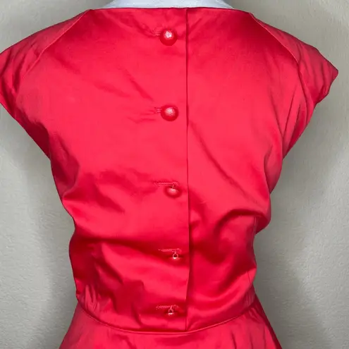 Spense Women's Cotton Canvas Red Cap Sleeve Accent Button Peplum Midi Dress 12