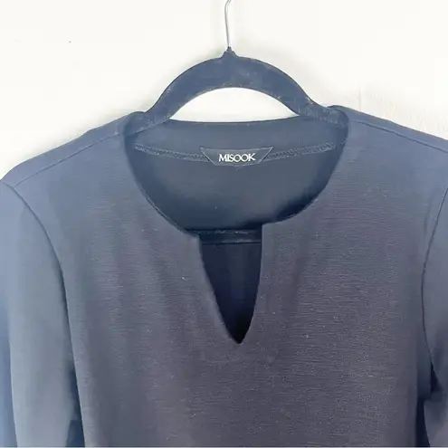 Misook Classic Black 3/4 Sleeves Beaded Hemline Blouse, Size Medium