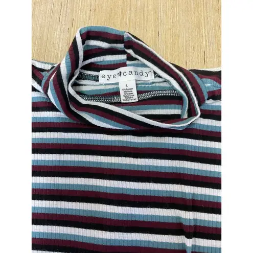 Eye Candy Multicolored Striped T-Shirt Top Mock Neck Size Juniors Large
