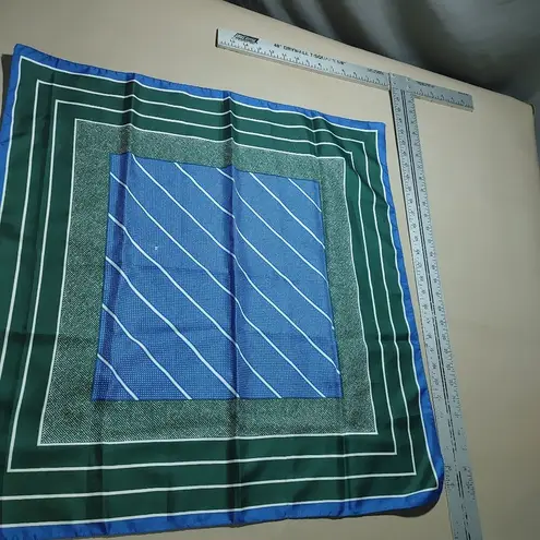 Silk Scarf Handkerchief Vintage Green Blue Striped Polka Dot Size 27