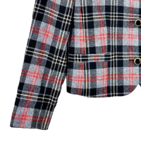 Pendleton Wool Tartan Plaid Cropped Blazer Red Black Size 10