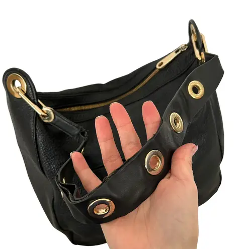 Michael Kors  Black Leather Shoulder Bag Grommet Strap