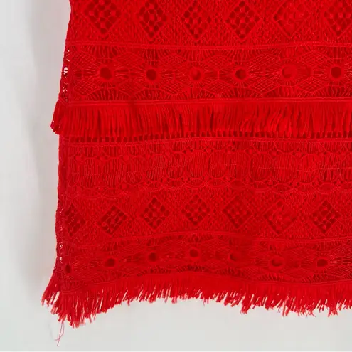 J. Crew Factory Red Fringe Lace Mini Skirt Exposed Zipper Size 12