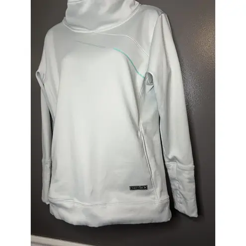 EightyOne 20 Sweatshirt Womens Medium Blue Cowl Neck Funnel Fleece Pullover White