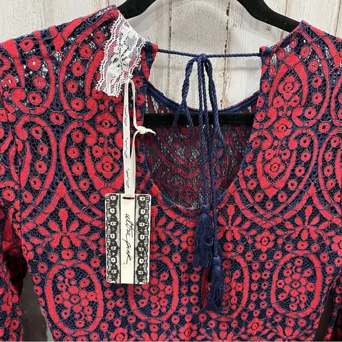 Ultra Pink NWT Red Lace Overlay Mini Dress Dramatic Sleeves Goth