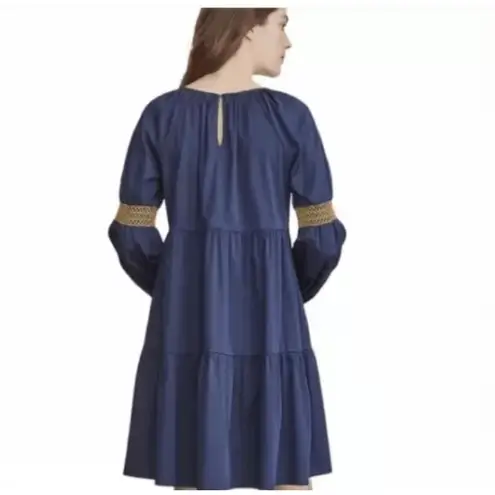 Elizabeth and James Navy Blue Tiered Midi Dress Long Sleeve Boho Chic Size XS