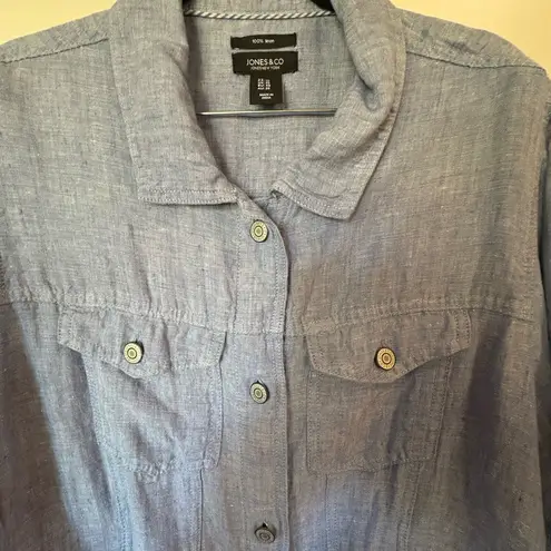 Jones New York  Sky Blue 100% Linen Blouse