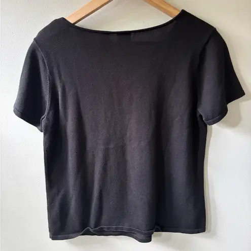 Emma James Floral Embroidered Black Top