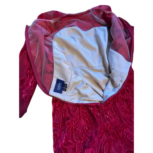 Marchesa Notte Red Velvet Sequin Evening Gown