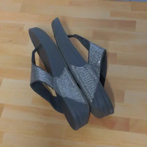 FitFlop Silver Lulu Superglitz Sandals Thong Flip Flop Sequins - Size 8