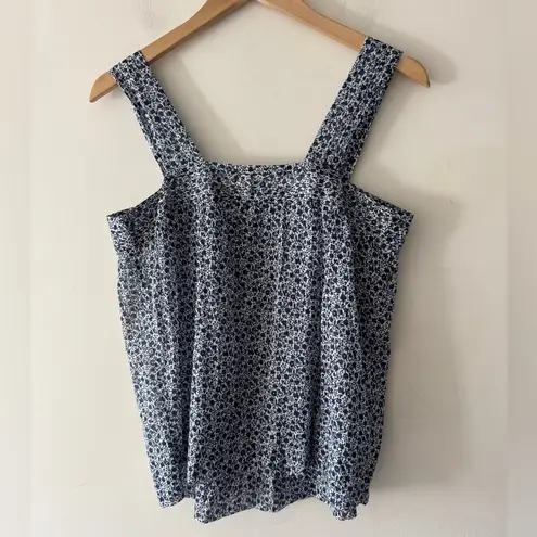 margaret o'leary Margaret O’Leary 100% Cotton Blue and White Floral Pattern Tank Top Blouse