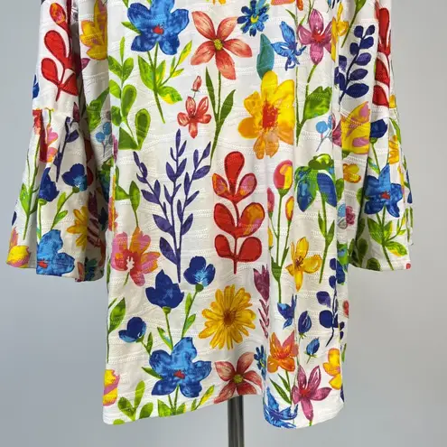 NWOT Ali Miles PLUS Knit Floral Point Collar 3/4 Bell Sleeve Button
