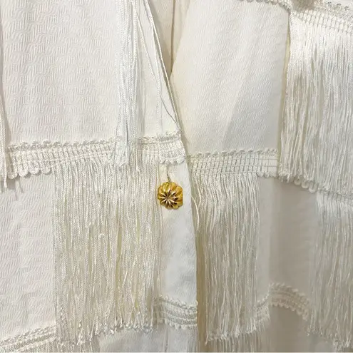Marina Bitu White Fringe Kimono Jacket Long Button Front Size U =OS