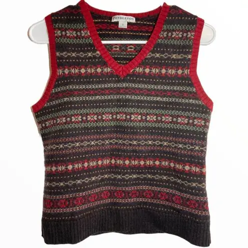 Pendleton  Fair Isle Sweater Vest 100% Merino Wool Brown V-Neck Small